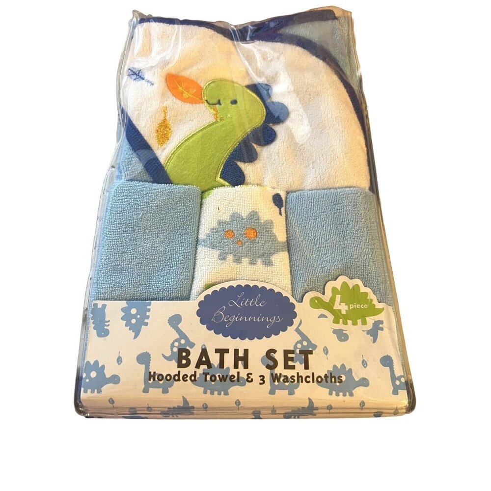 Little Beginnings Bath Set Hooded Towel & 3 wash cloth Set New in package Clean
